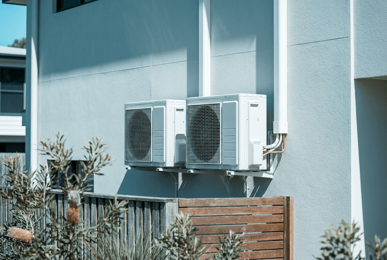 Outdoor air conditioning unit on a Scarborough seaside home